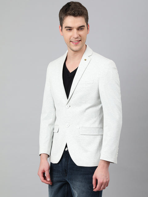 Men Off White Regular Fit Solid Notched Lapel Casual Blazer