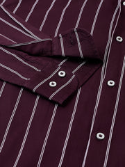 Men Wine Standard Fit Striped Club Wear Shirt