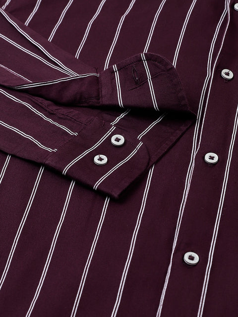 Men Wine Standard Fit Striped Club Wear Shirt