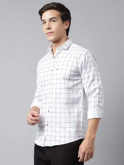 Men White Standard Fit Checkered Casual Shirt