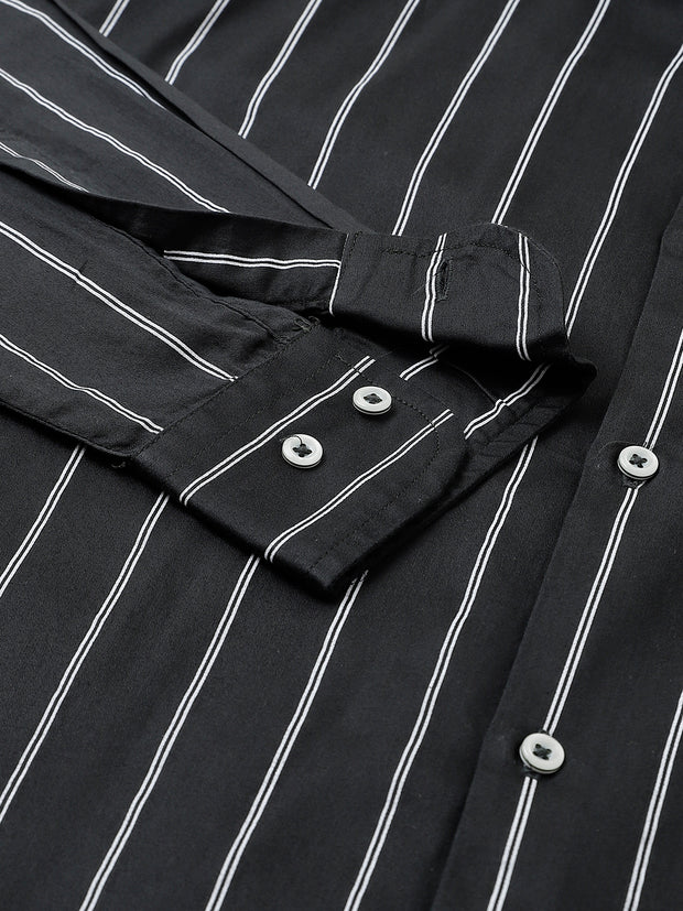 Men Dark Green Standard Fit Striped Club Wear Shirt