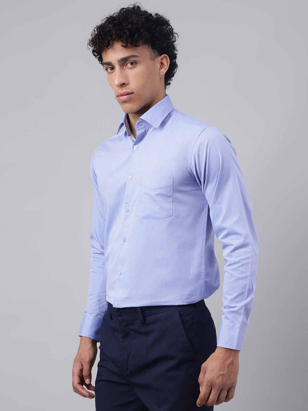 Men Blue Regular Fit Solid Formal Shirt