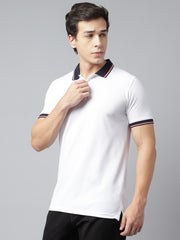 Men White Regular Fit Solid Polo Neck Casual T-Shirt