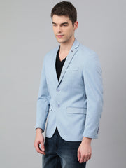 Men Sky Blue Regular Fit Solid Notched Lapel Casual Blazer
