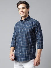 Men Navy Standard Fit Checkered Casual Shirt