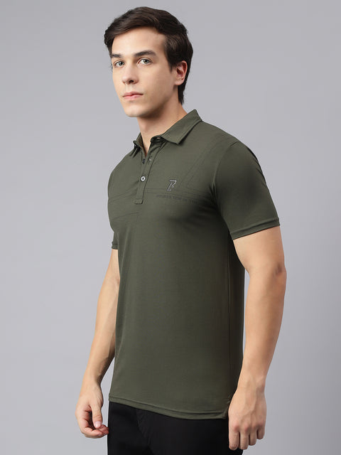 Men Green Regular Fit Solid Crew Neck Casual T-Shirt