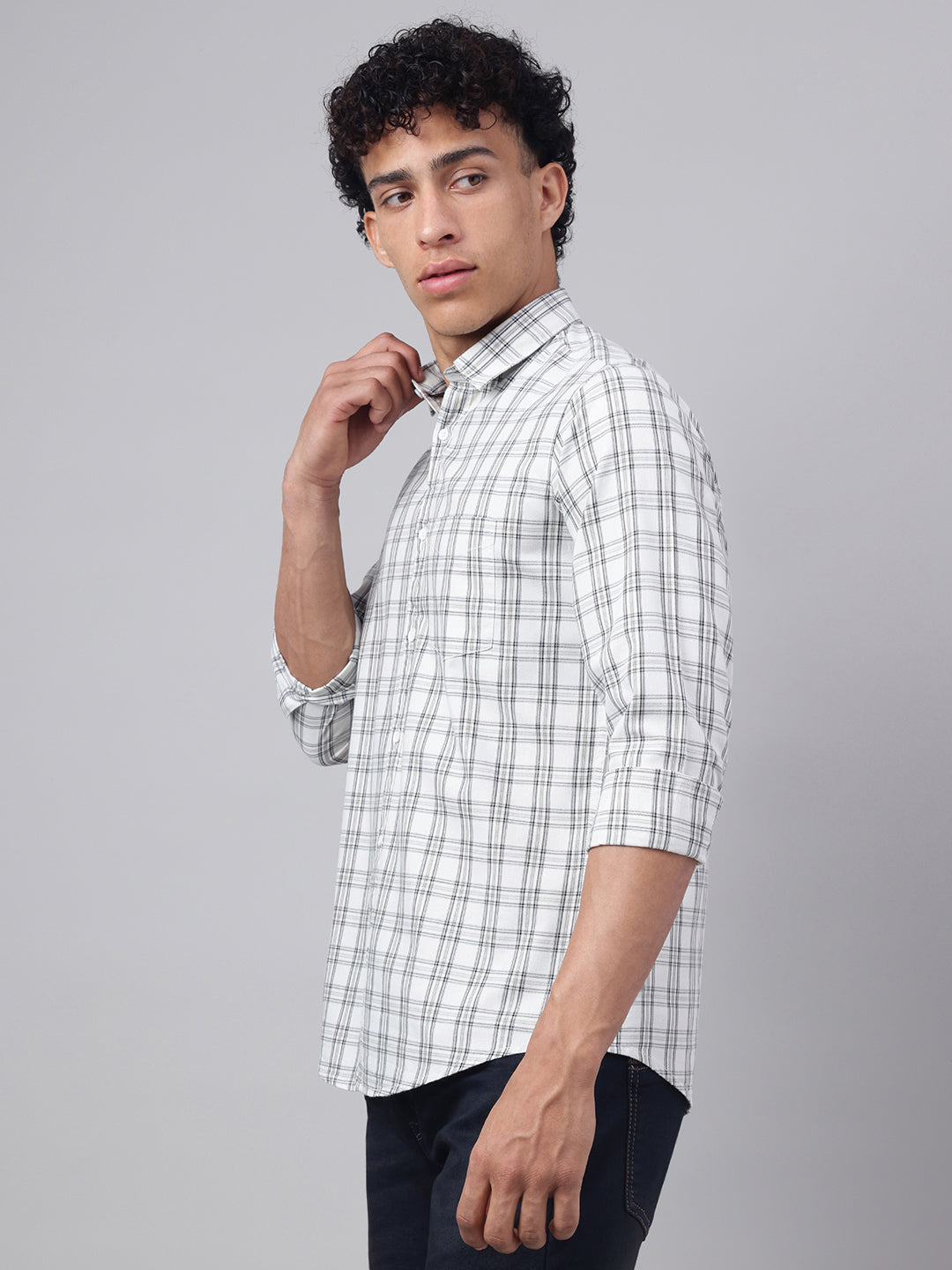 Men Off-White Check Casual Shirt Clean Look Ultimate Comfort