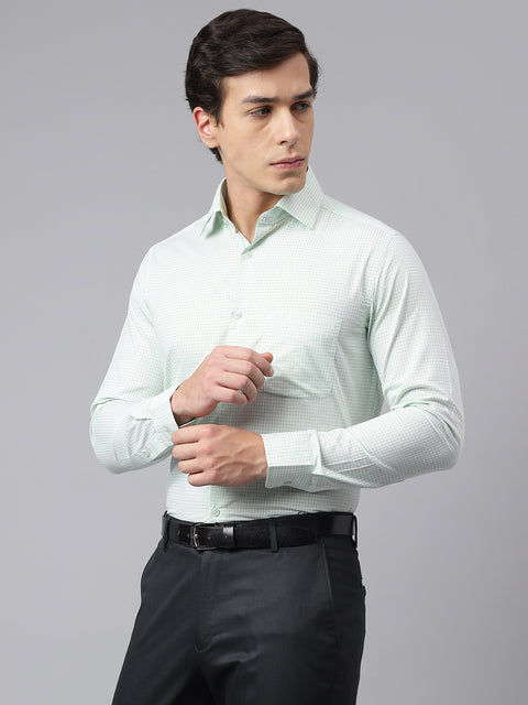 Men Light Green Regular Fit Checkered Formal Shirt