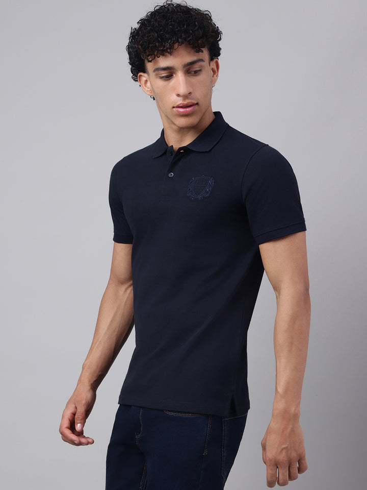 Men Navy Regular Fit Polo Neck t-shirt