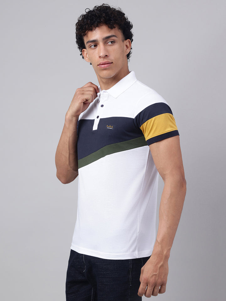 Men White Regular Fit Polo Neck t-shirt