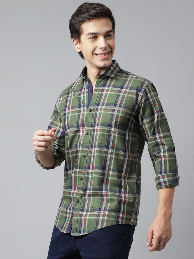 Men Green Standard Fit Checkered Casual Shirt