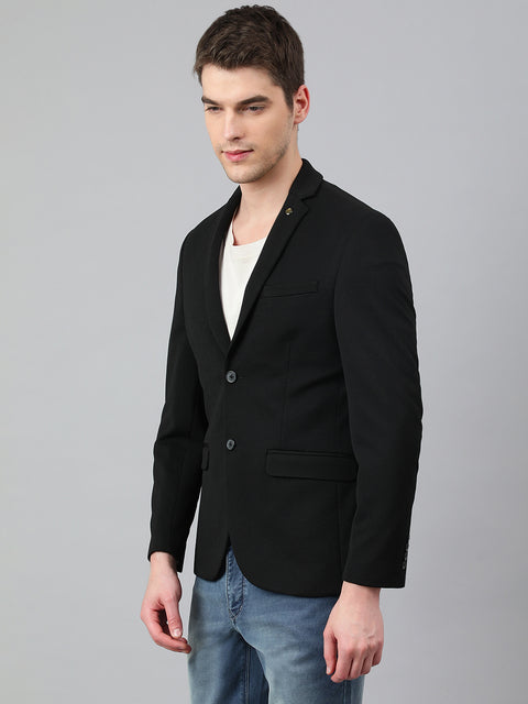 Men Black Regular Fit Solid Notched Lapel Casual Blazer