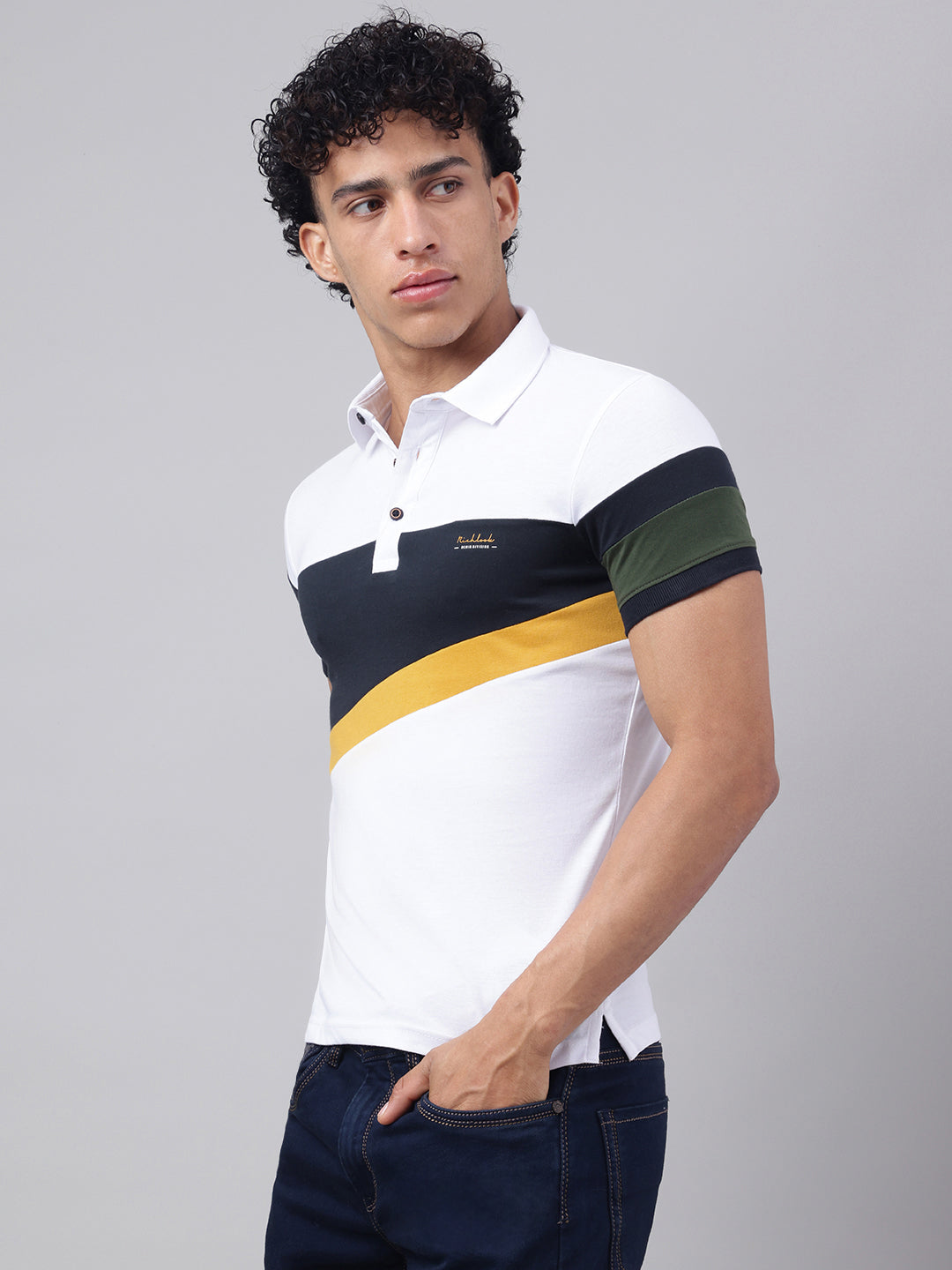 Men White Regular Fit Polo Neck t-shirt