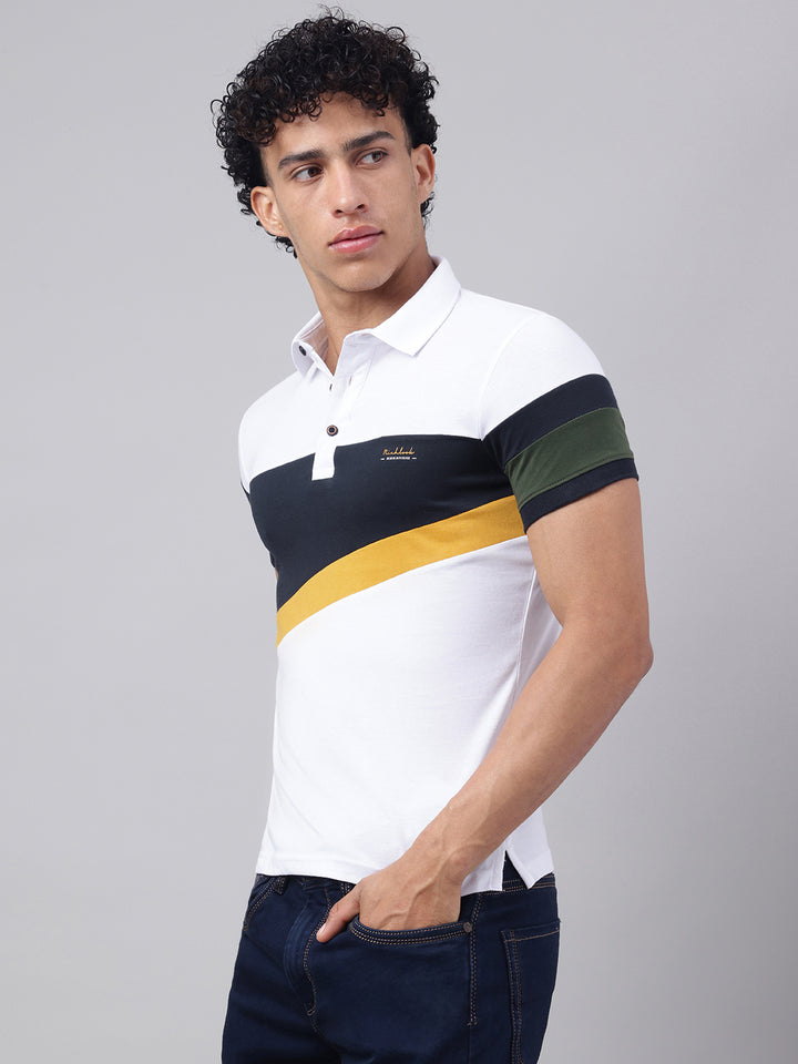 Men White Regular Fit Polo Neck t-shirt