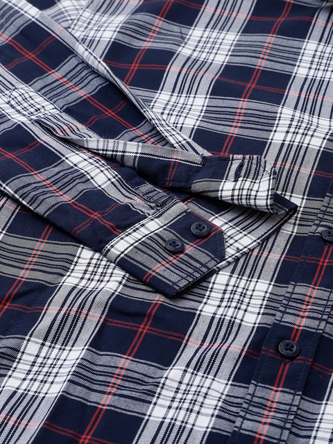 Men Navy Standard Fit Checkered Casual Shirt