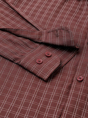 Men Coffee Regular Fit Checkered Formal Shirt