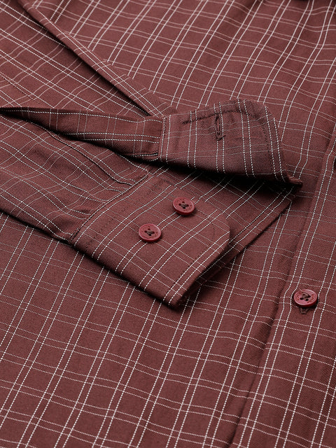 Men Coffee Regular Fit Checkered Formal Shirt