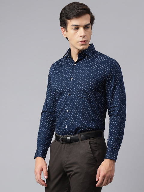 Men Navy Standard Fit Printed Club Wear Shirt