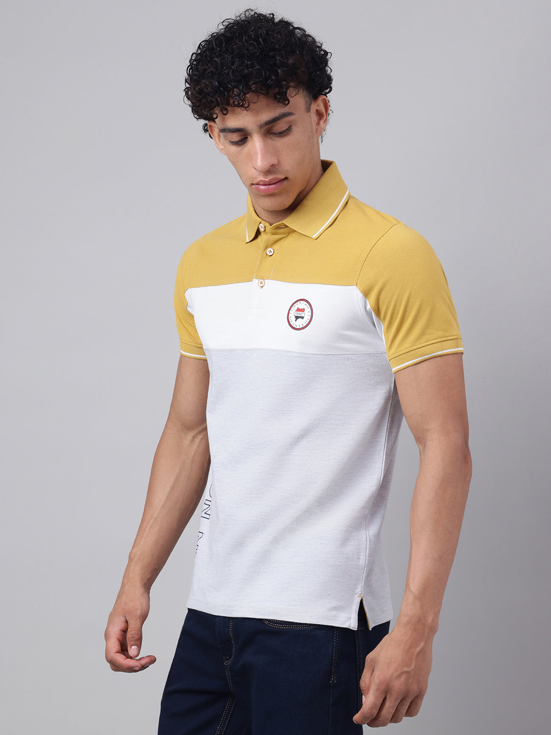 Men Ecru Regular Fit Polo Neck t-shirt
