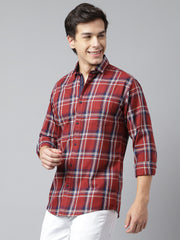 Men Rust Standard Fit Checkered Casual Shirt