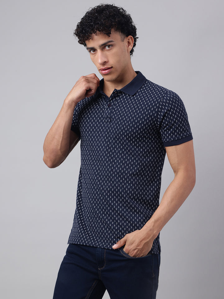 Men Navy Regular Fit Polo Neck t-shirt