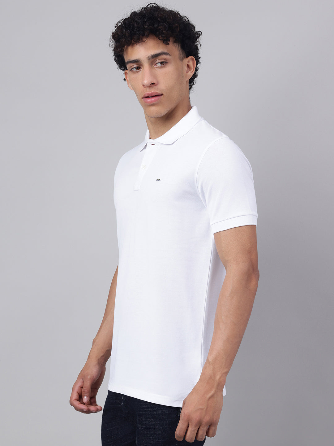 Men White Regular Fit Polo Neck t-shirt