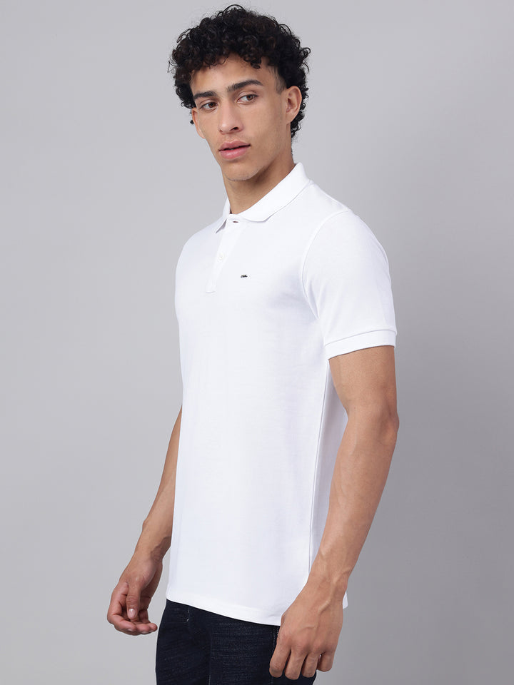 Men White Regular Fit Polo Neck t-shirt