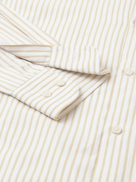 Men Beige Regular Fit Striped Formal Shirt