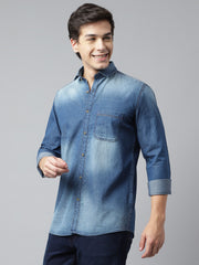 Men Blue Standard Fit Solid Casual Shirt