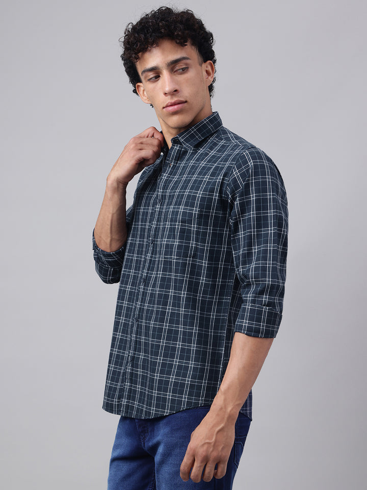 Men Navy Check Casual Shirt Cool Checks Easy Comfort
