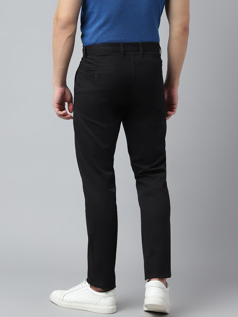Men Black Slim Fit Mid Rise Solid Casual Trouser