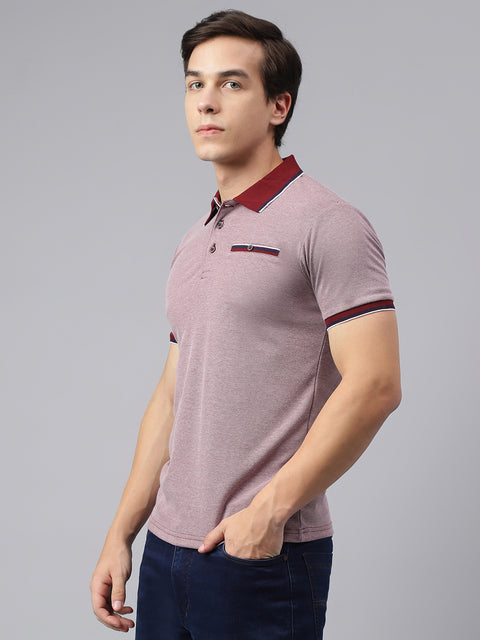 Men Wine Regular Fit Solid Polo Neck Casual T-Shirt