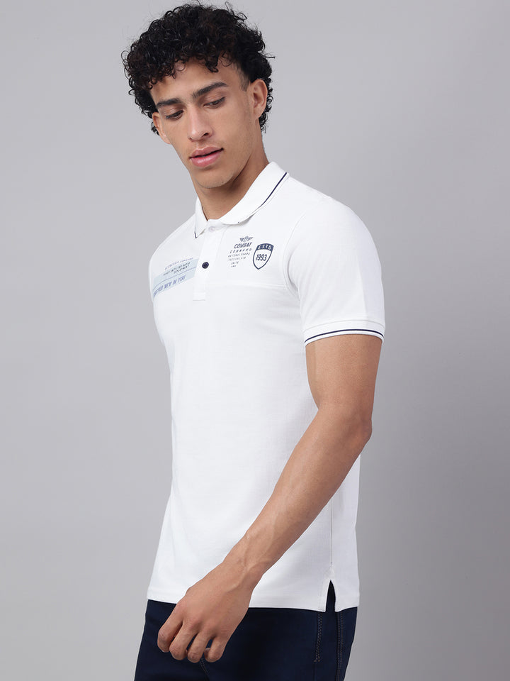 Men Off White Regular Fit Polo Neck t-shirt