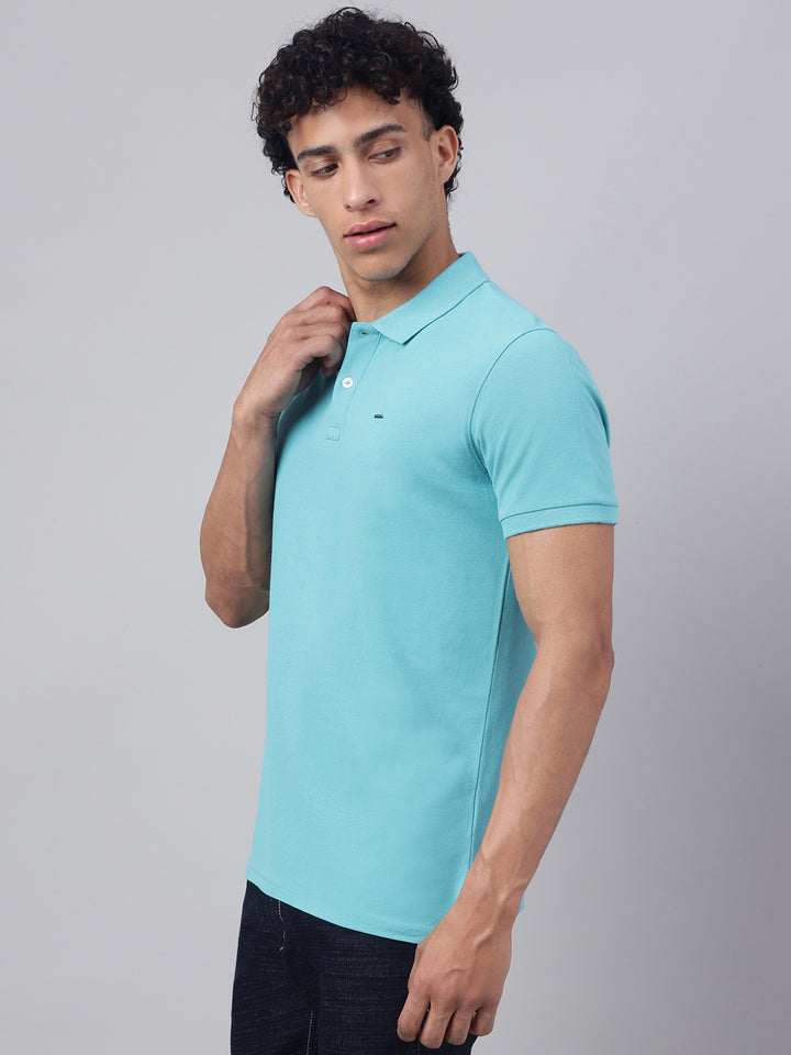 Men Sea Green Regular Fit Polo Neck t-shirt