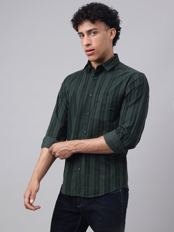 Men Bottle Green Casual Shirt Rich Tone Ultimate Comfort