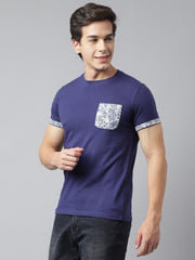 Men Blue Regular Fit Solid Crew Neck Casual T-Shirt