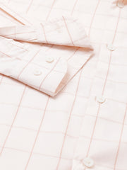 Men Peach Regular Fit Checkered Formal Shirt