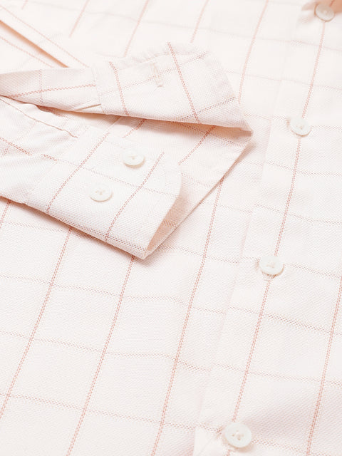 Men Peach Regular Fit Checkered Formal Shirt