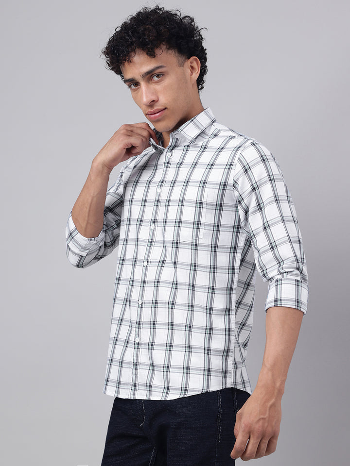 Men White Check Casual Shirt Fresh Look Easy Comfort