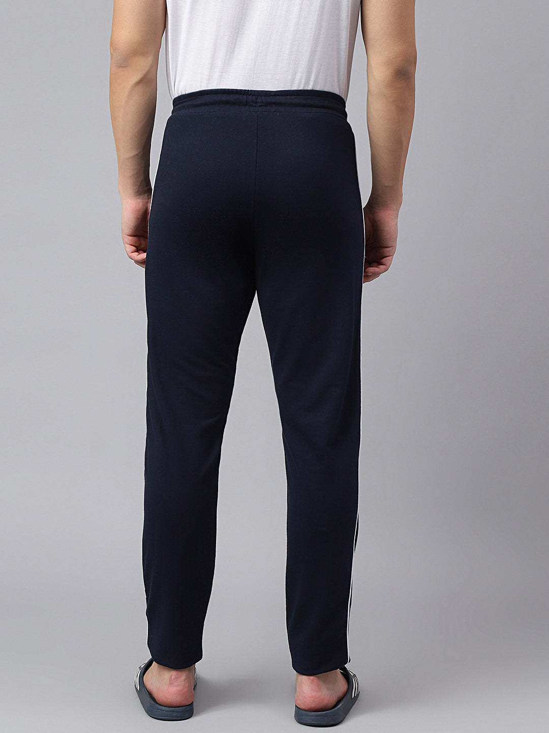 Men Navy Blue Slim Fit Mid Rise Solid Lower