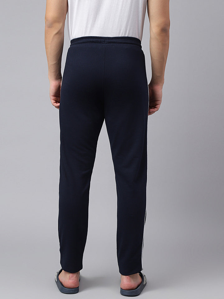 Men Navy Blue Slim Fit Mid Rise Solid Lower