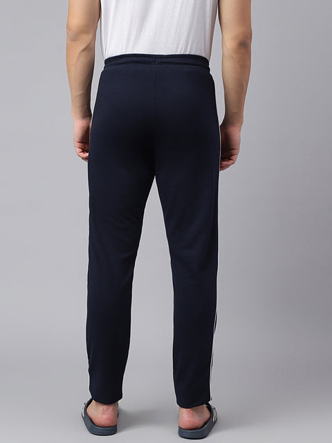 Men Navy Blue Slim Fit Mid Rise Solid Lower