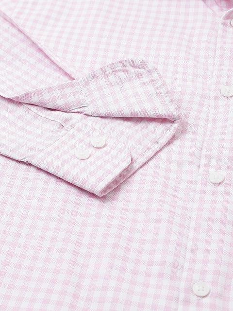 Men Pink Regular Fit Checkered Formal Shirt