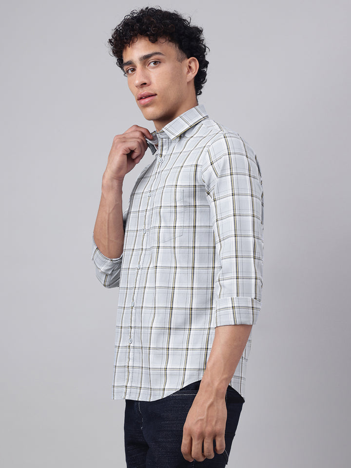 Men Light Grey Check Casual Shirt Effortless Style Everyday Comfort