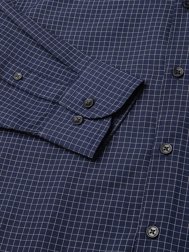 Men Navy Regular Fit Checkered Formal Shirt