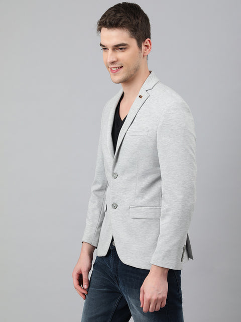 Men Grey Regular Fit Solid Notched Lapel Casual Blazer