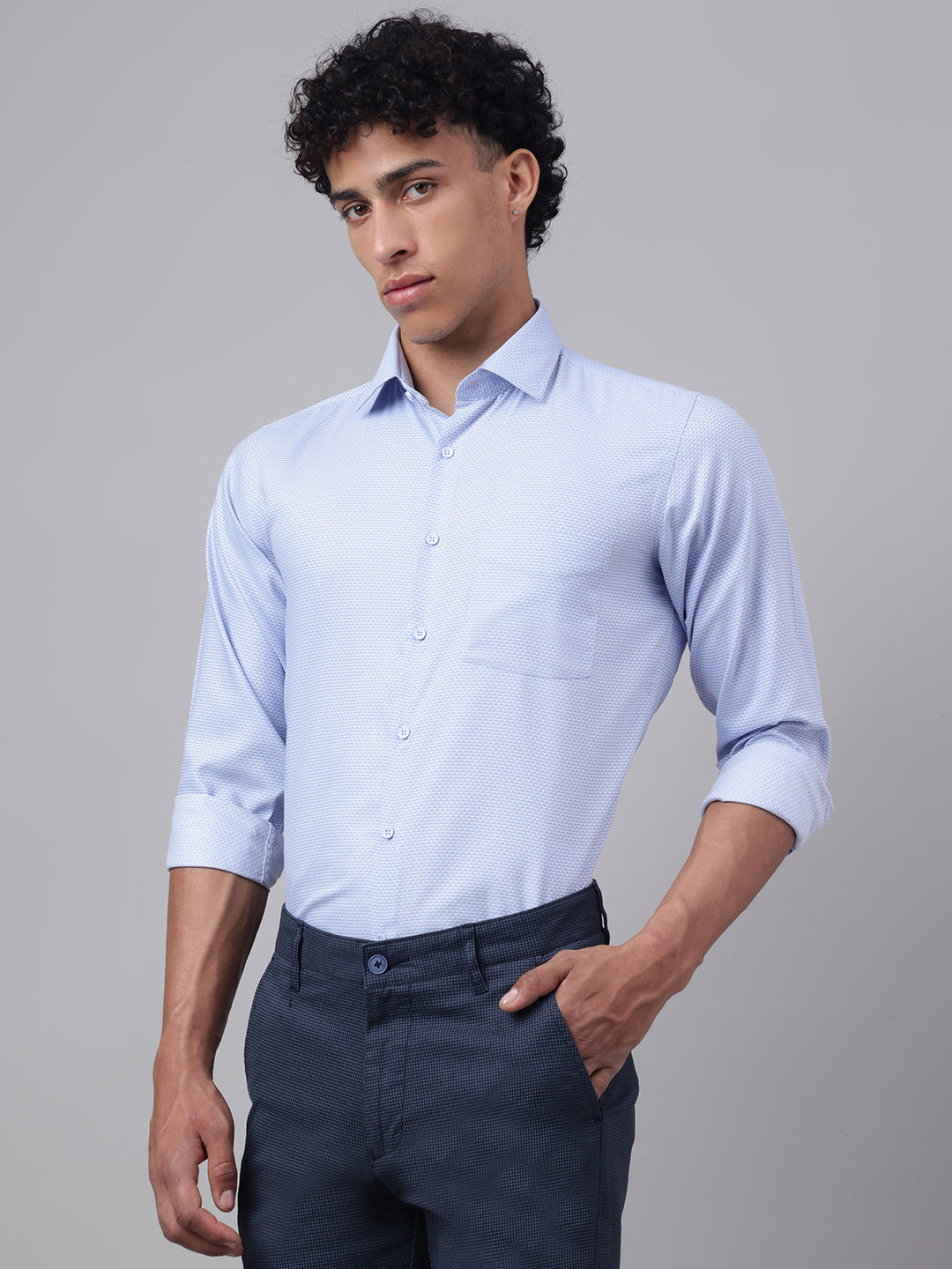 Men Sky Blue Club Wear Shirt Cool Glow Effortless Style