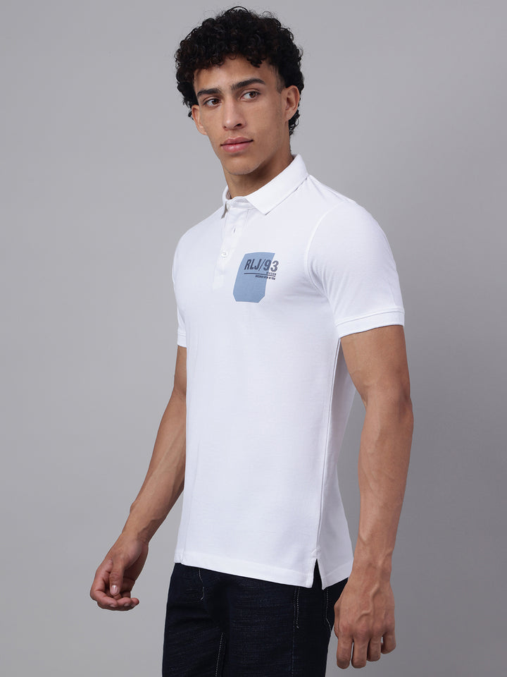 Men White Regular Fit Polo Neck t-shirt