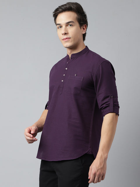 Men Dark Purple Standard Fit Solid Kurta