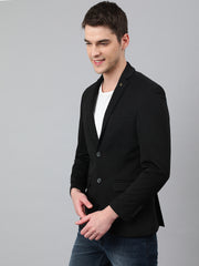 Men Black Regular Fit Solid Notched Lapel Casual Blazer